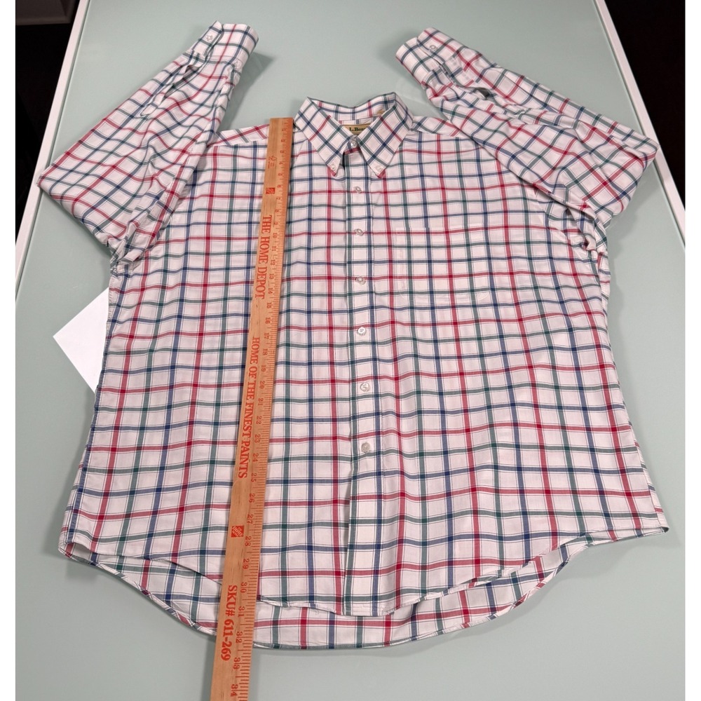 VTG 90s LL BEAN White Check 100% Cotton Mens Button Down Casual Shirt - XL - Picture 9 of 12